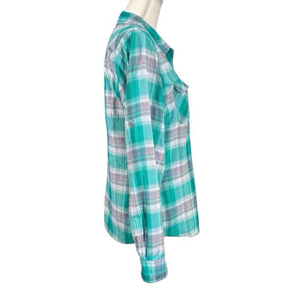 Marmot Shirt Long Sleeve Button Womens Large Green Plaid Roll Tab Gorpcore - Picture 4 of 10